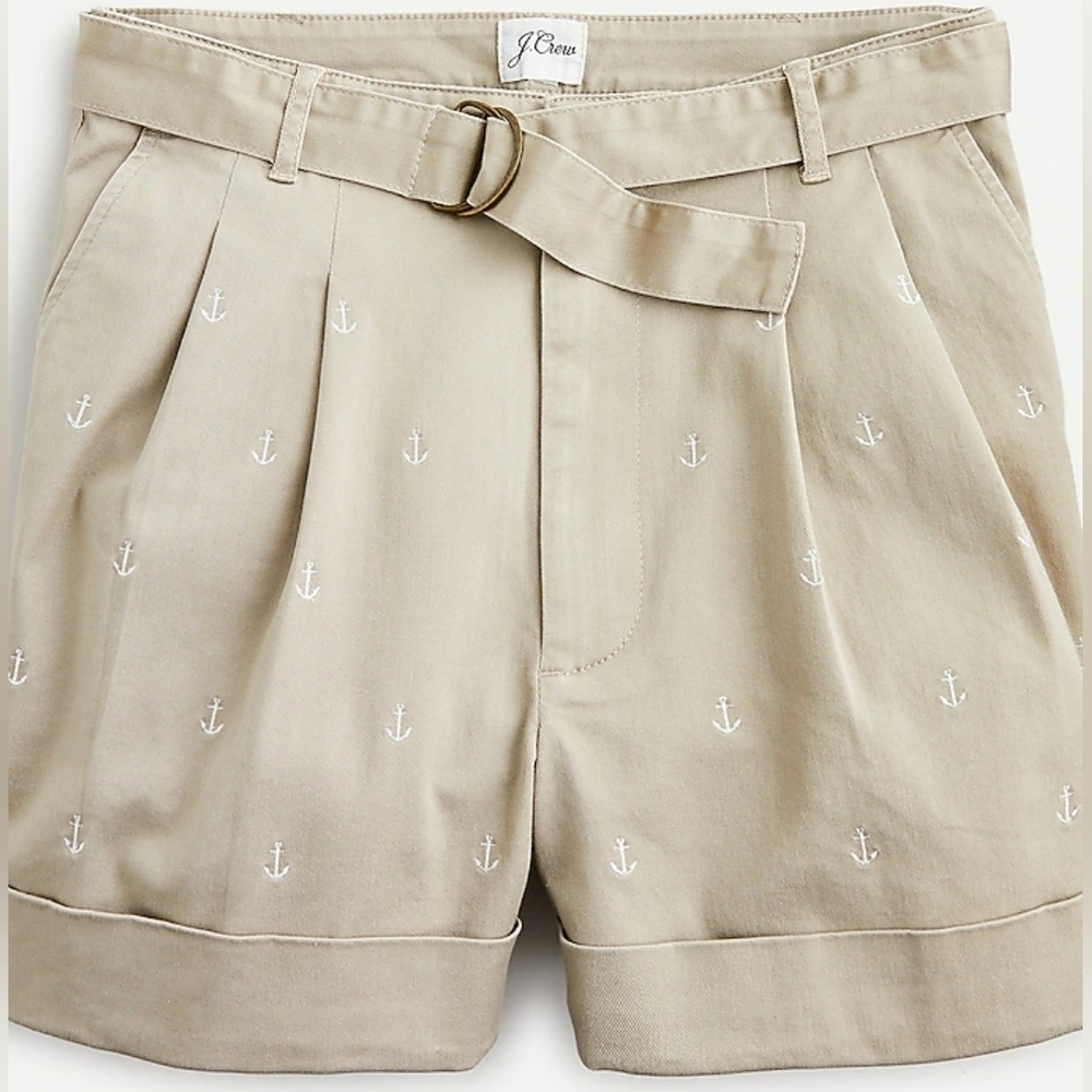 J. Crew Shorts with Anchor Embroidery Khaki High Waisted Belted Trouser Shorts